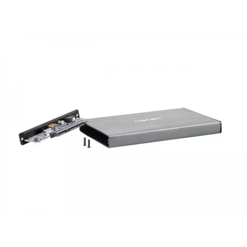 External HDD/SSD enclosure NATEC Rhino GO — 2.5 inch SATA, 9.5 mm, USB 3.0, aluminium, grey, up to 4 TB
