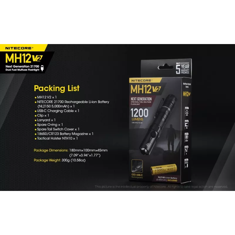 Hand flashlight Nitecore MH12 V2 Black