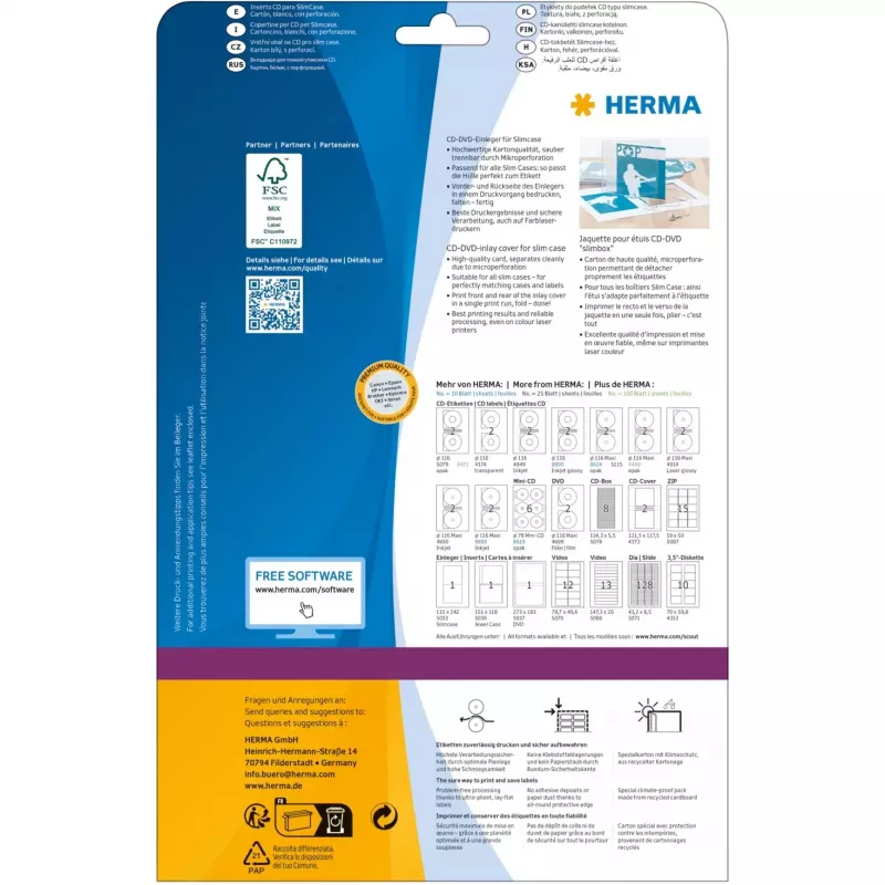 CD inlay card HERMA 121x242 mm