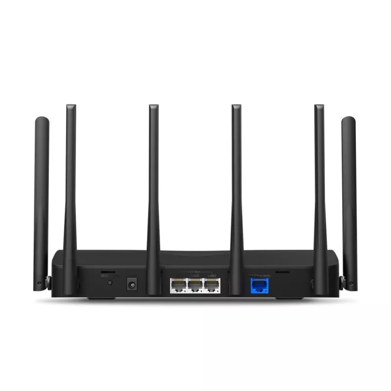 Tabletop router MERCUSYS MR47BE — Tri‑band Wi‑Fi 7 (2.4/5/6 GHz), 9300 Mbps, 3× RJ‑45, 2.5GbE, 6 external antennas