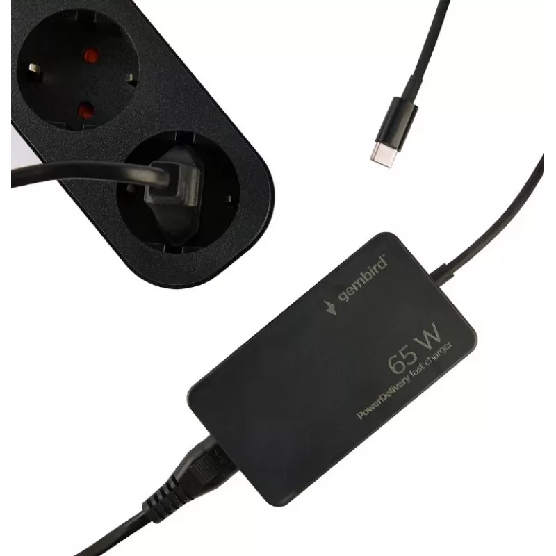 Cablexpert NPA-AC-PDQC65-01 65 W PowerDelivery GaN USB Type-C fast charger, black | Cablexpert
