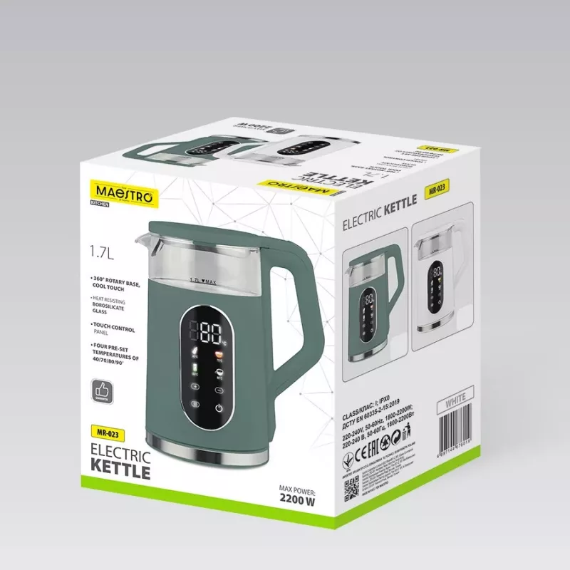 Electric kettle Maestro MR-023-WHITE, 1.7 L capacity, 2220 W power