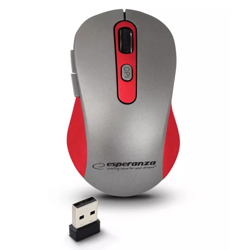 Wireless optical mouse ESPERANZA EM131R 2.4 GHz, 1600 DPI, ambidextrous, nano USB receiver, 6 buttons, grey