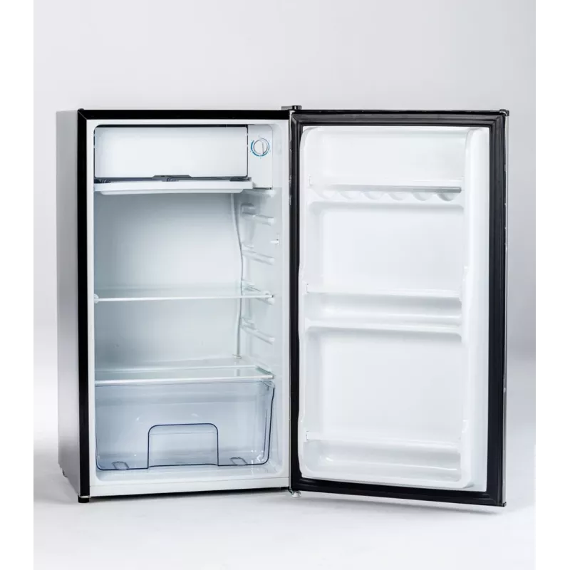 Refrigerator-freezer Ravanson LKK-90ES, freestanding, 91 L total (81 L fridge + 10 L freezer), silver
