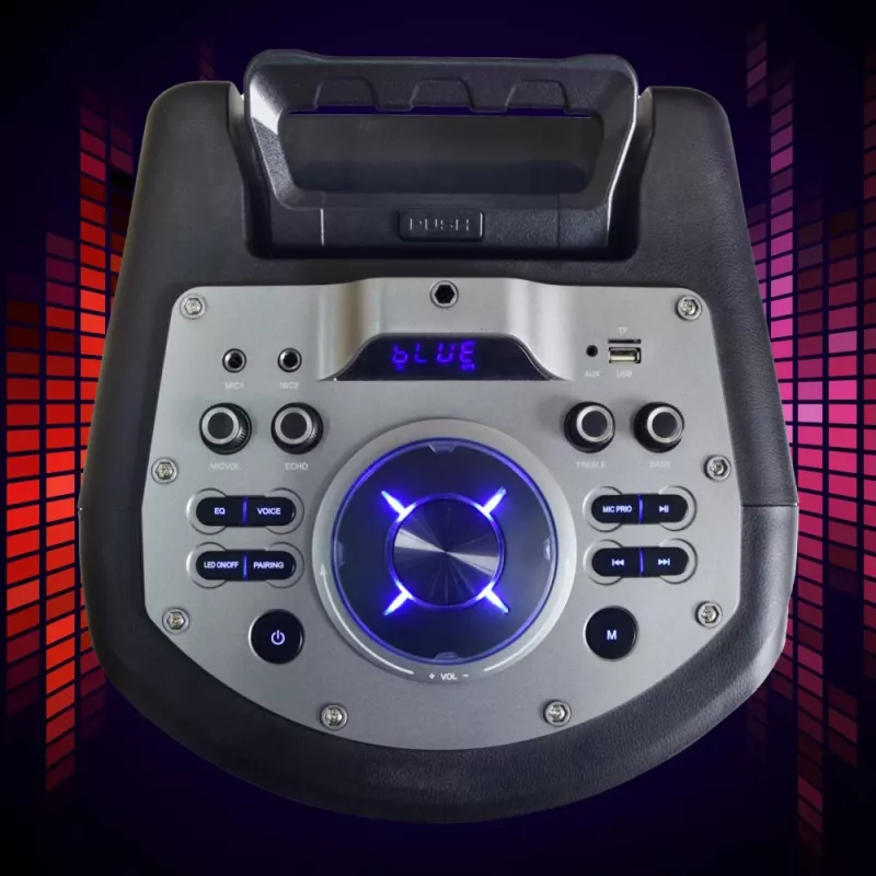 Portable Bluetooth karaoke speaker MANTA SPK0803B140 140W, battery-powered, MIC/USB/microSD, FM, equalizer, wheels