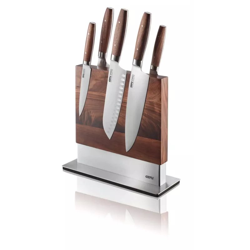 Guard knife block GEFU 13958 by NPC Polska — stainless steel and walnut, 90×250×256 mm