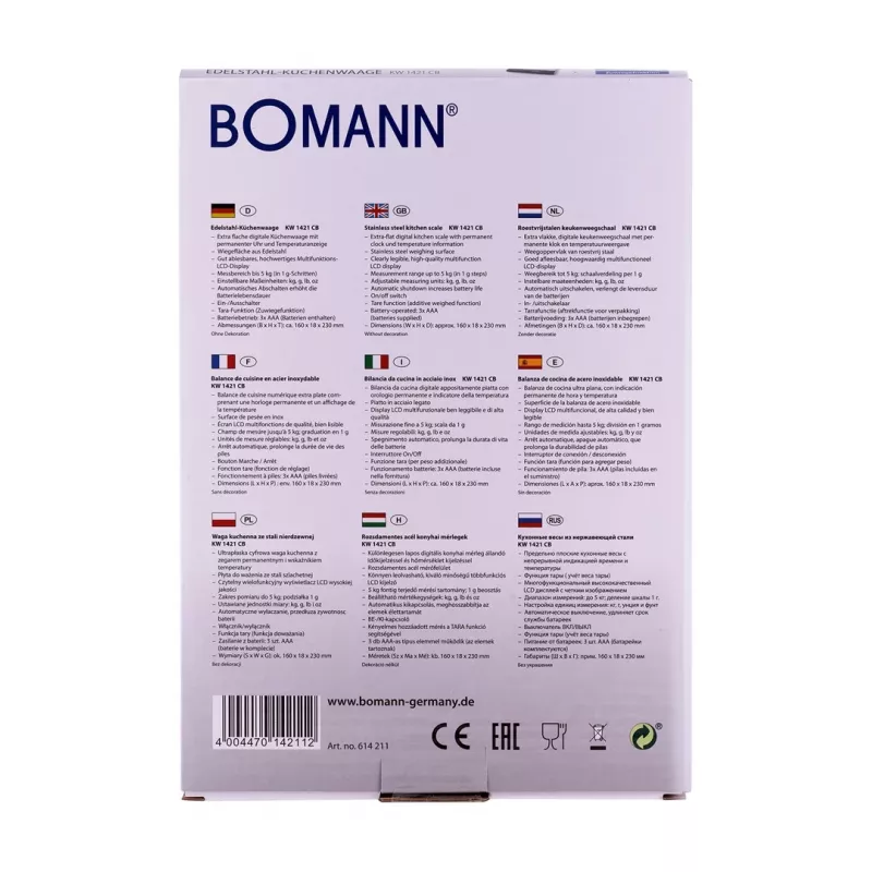 Bomann KW 1421 CB - LCD - Black - Stainless Steel - 160 X 230 X 18 Mm - 18 Mm - AAA - Stainless Steel (614211)
