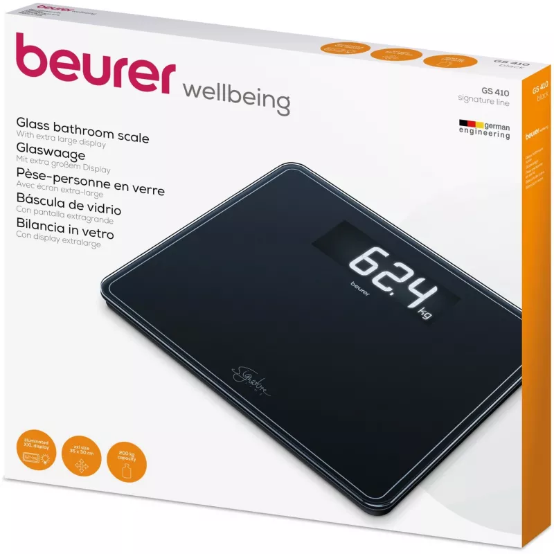 Bathroom scale Beurer GS 410 Signature Line — black glass surface, model 735.76
