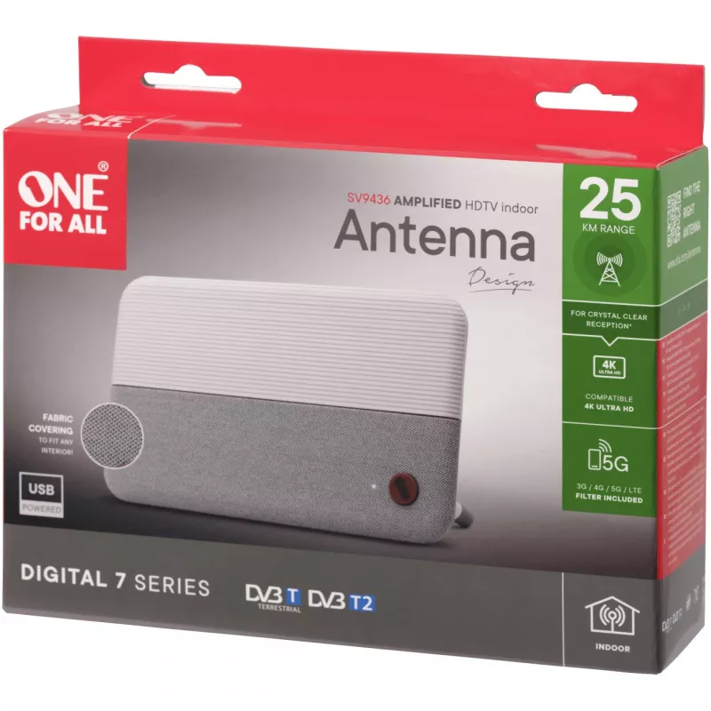 One for All DVB-T2 1080p fabric antenna wht SV9436-5G (SV9436-5G)