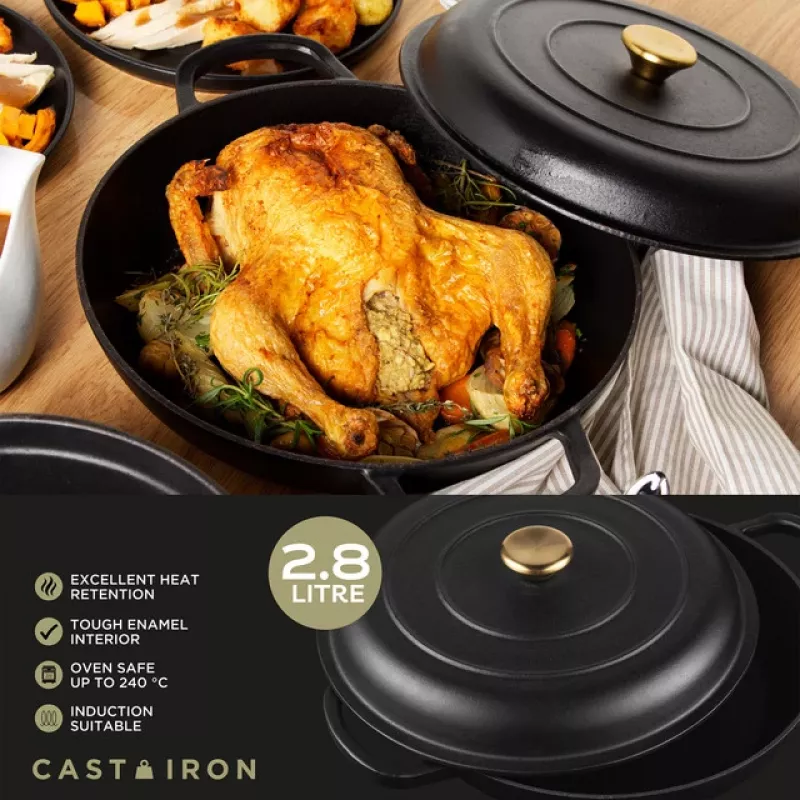 Cast iron casserole Russell Hobbs RH02525BEU7 30 cm, black