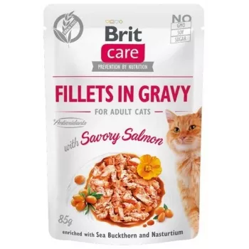 Wet cat food Brit Fillets in Gravy — salmon fillets in sauce, 85 g pouch, BRIT Care, adult cats, moisture 82%