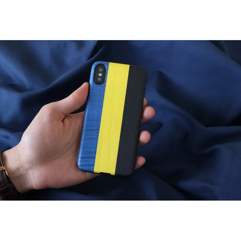 Smartphone case man and wood for iPhone X/XS — dandy blue black, protective hard shell
