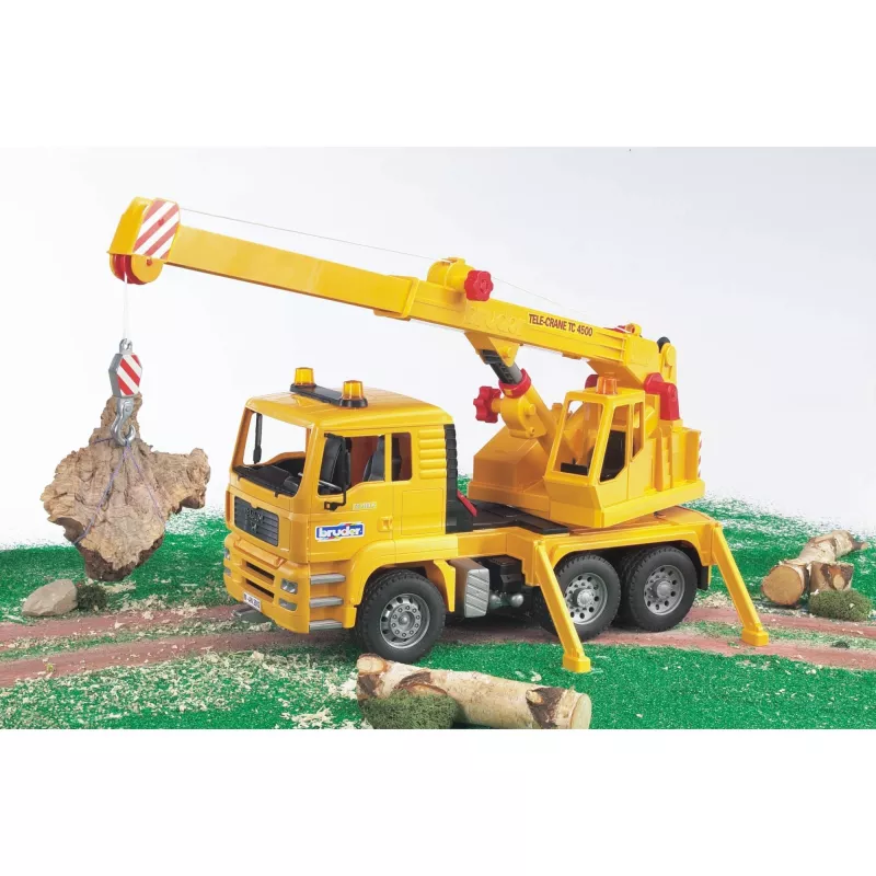 Crane truck BRUDER MAN BR-02754, ABS construction, yellow, for ages 4+ (no Light & Sound Module)