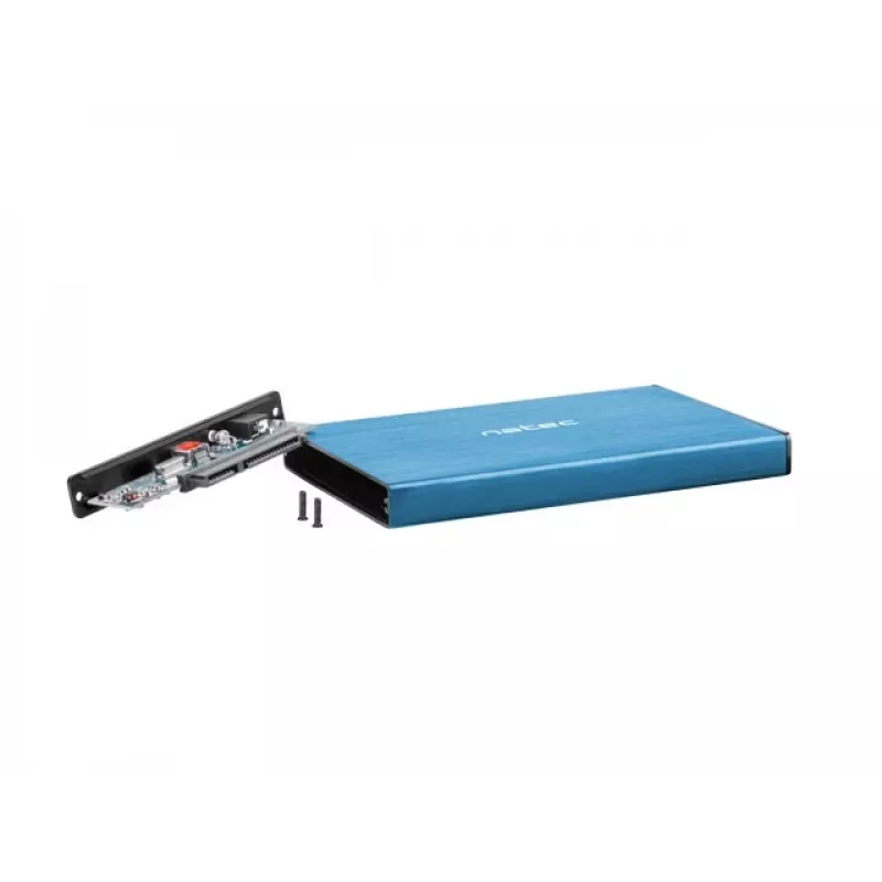 External HDD/SSD enclosure NATEC Rhino GO 2.5 inch — USB 3.0, SATA III, up to 4 TB, 9.5 mm, aluminium, blue