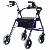 Four-wheel rollator walker with seat, blue/black