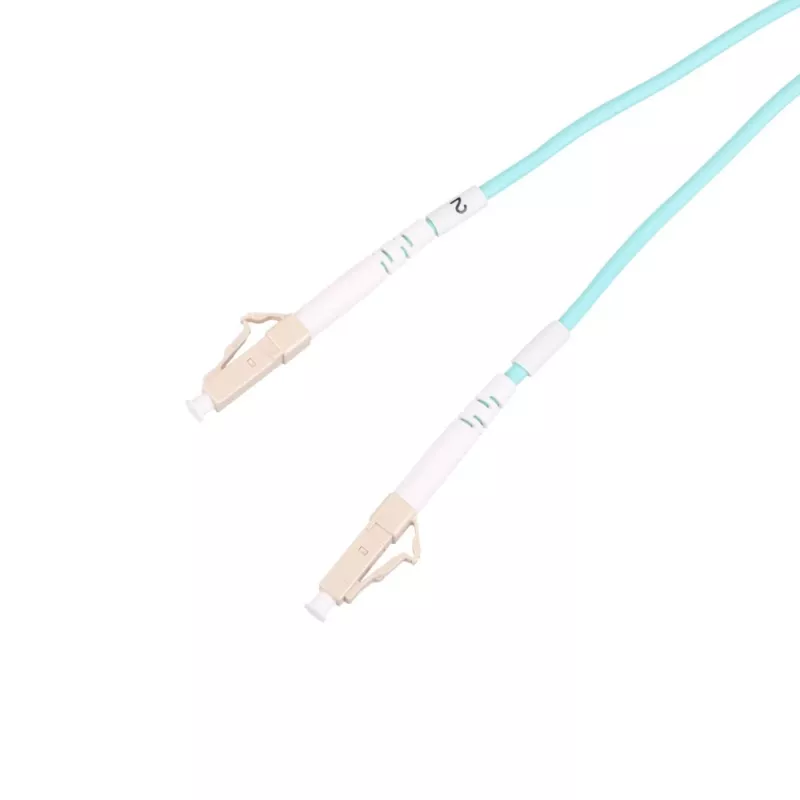 Patchcord LC/UPC-LC/UPC duplex 5 m — Extralink OM3 multimode, 3 mm FTTH, aqua