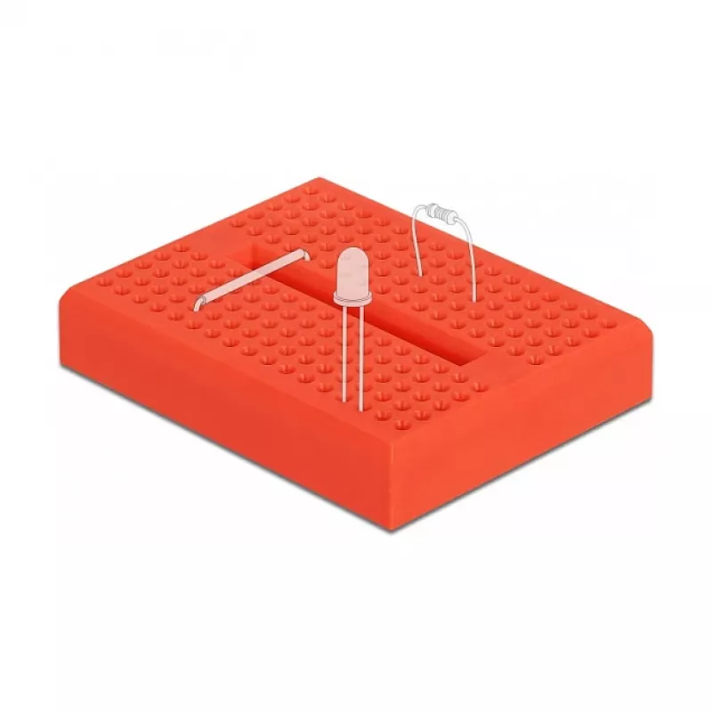 Breadboard DELOCK 18318 — plastic solderless prototype board, 36 × 46 × 10 mm, red