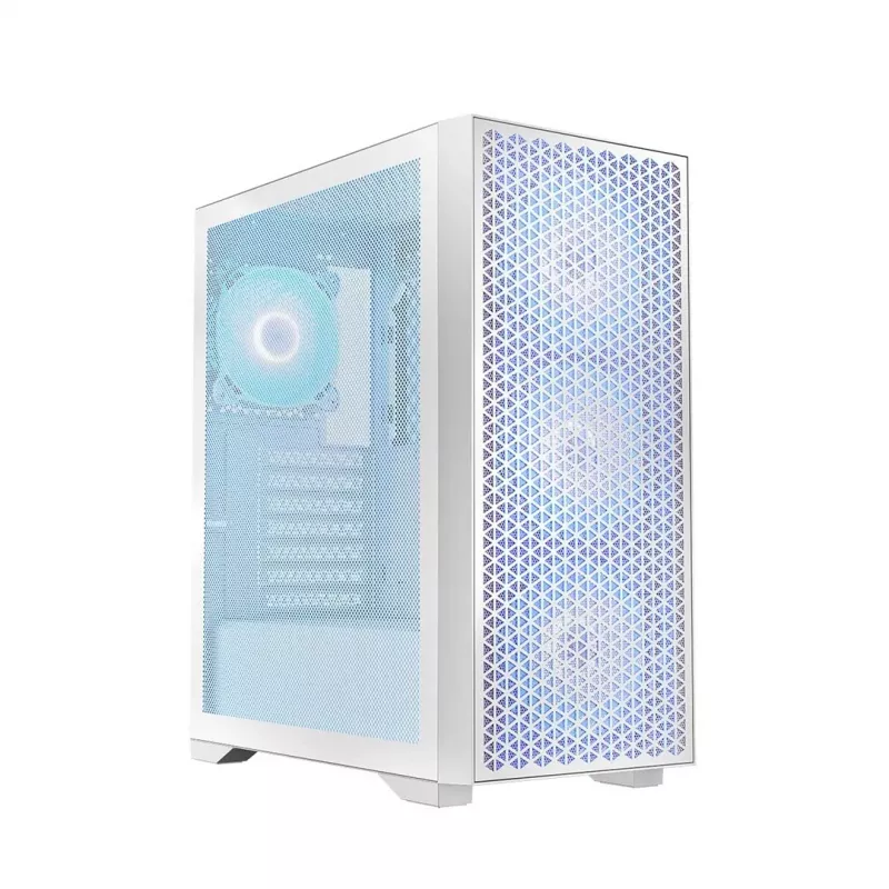 PC case LOGIC Dart Pro Midi ARGB white — Midi Tower, ATX, 456×200×385 mm, max GPU 34 cm, CPU cooler height 155 mm, 3x120mm front + 1x120mm rear, USB 3.0 x2, USB-C x1
