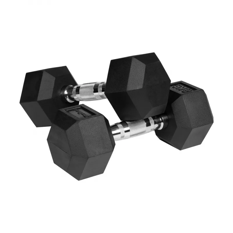 REBEL ACTIVE Rubber-coated cast iron dumbbells 2x8 kg