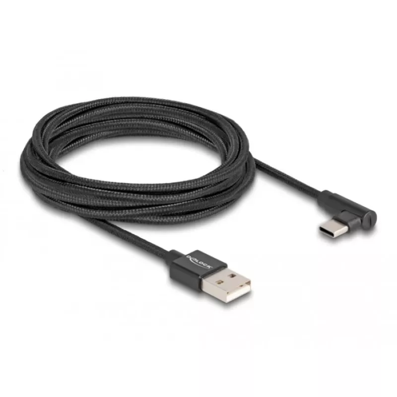 DeLOCK USB 2.0 Cable Type-A male to USB Type-C male angled 3 m black