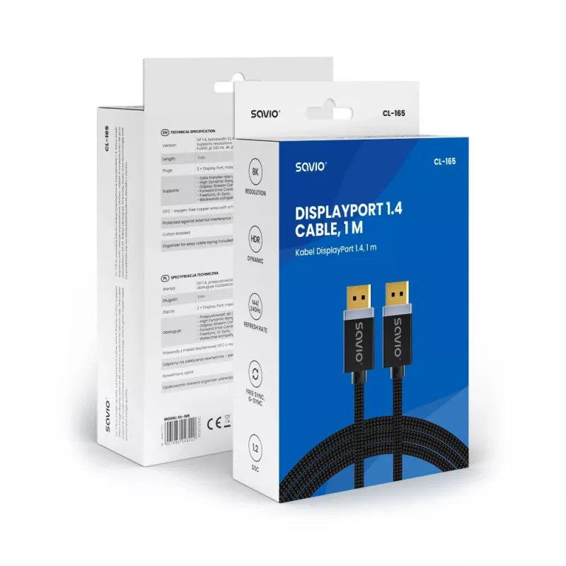 DisplayPort cable Savio CL-165 1 m Black