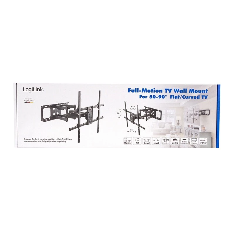 LogiLink TV wall mount 50–90 tilt swivel 75 kg max