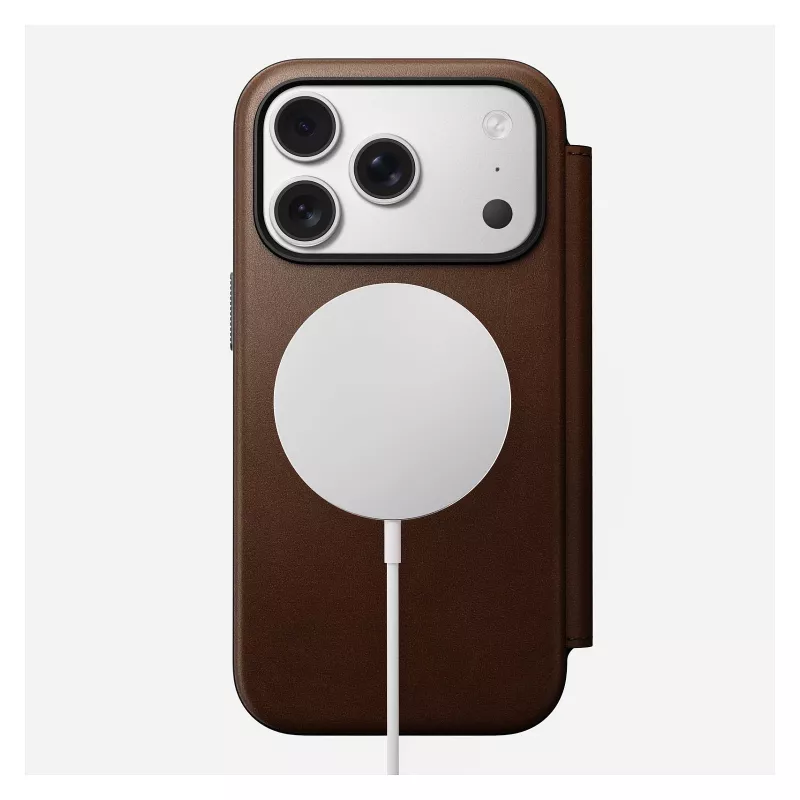 Leather folio phone cover Nomad Modern Leather Folio for iPhone 17 Pro — brown, fits 6.3 inch (16 cm), 4 card pockets