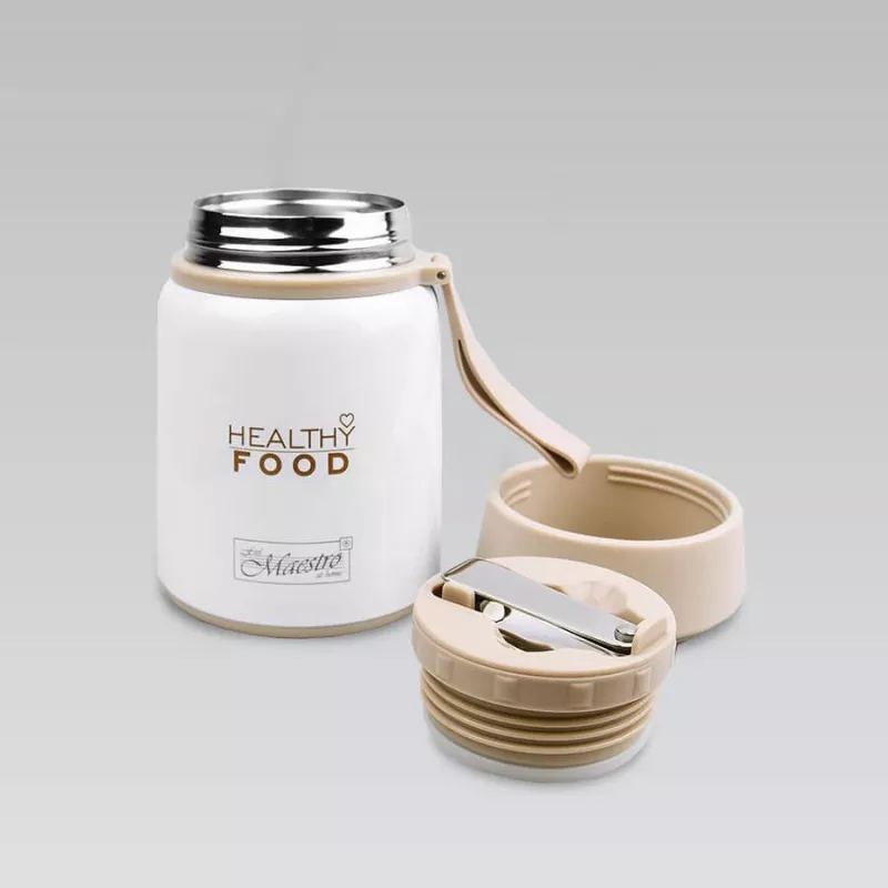 Thermos flask Maestro MR-1646-53 0.53 L stainless steel, beige/white, vacuum insulated, leakproof, with spoon and bowl