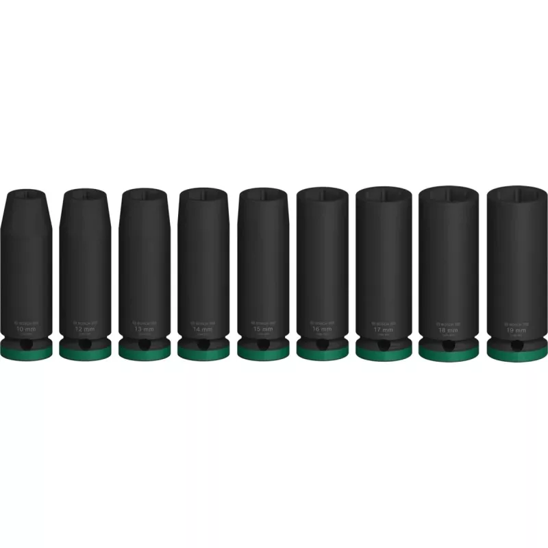 Socket set Bosch PRO 1/2 inch 9-piece, deep black sockets