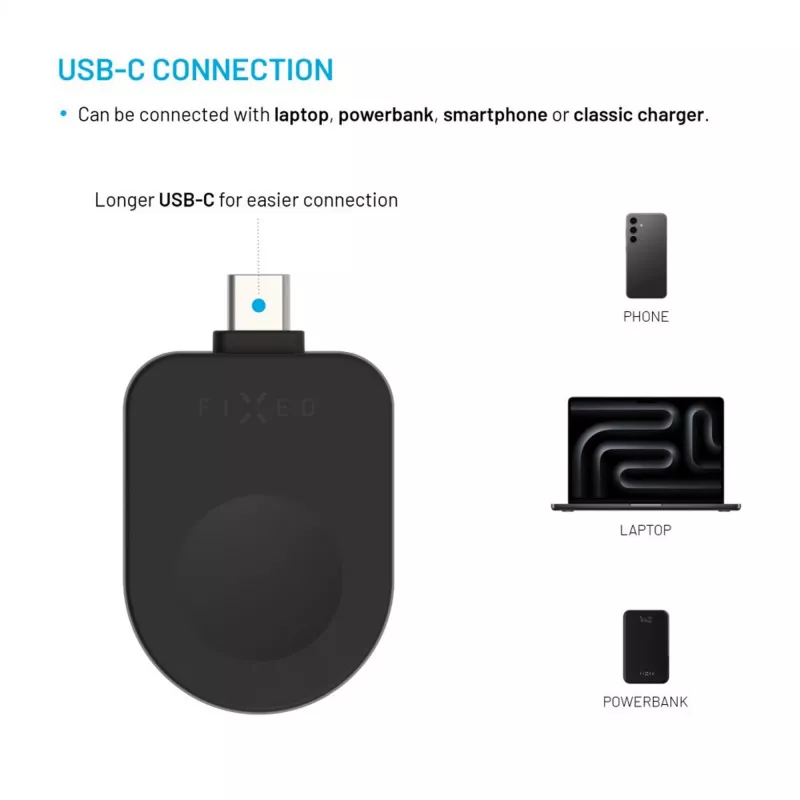 Fixed USB-C charging adapter FIXED FIXDW-AWAP-BK for Apple Watch Powerstation Uni, compact replacement