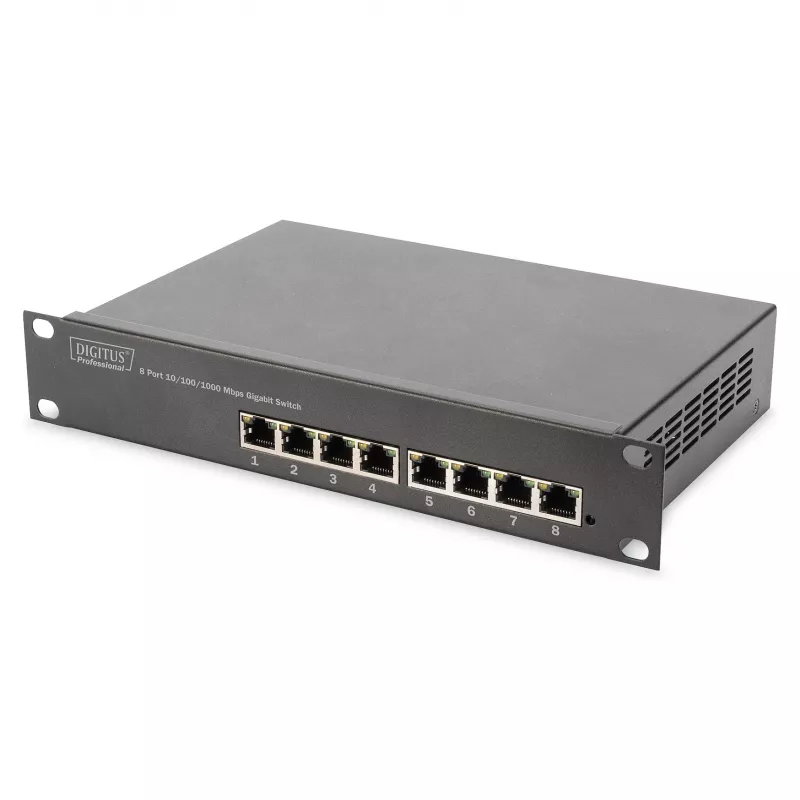 Switch DIGITUS 10 inch Gigabit Ethernet 8-Port Unmanaged - 8x Gigabit RJ45, rack-mountable