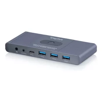KVM switch DIGITUS USB-C 3.0 HDMI 2‑port 4K60Hz, USB-C/USB-A, aluminium, 135×60×30 mm