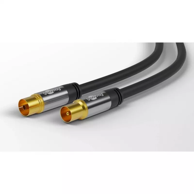 Goobay TV Antenna Cable (135 dB Type), 4x Shielded, 10 m, Black - Gold-Plated, Koax-Socket > Coax Plug (70389)
