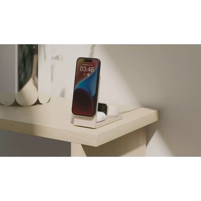 Wireless Charger Native Union Rise 3‑In‑1 Qi2 — USB, 2 m Cable, Light Grey (Sandstone)
