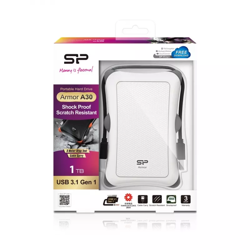 External HDD Silicon Power Armor A30 1TB USB 3.2 Gen 1, 2.5 inch HDD, white, USB Type-A