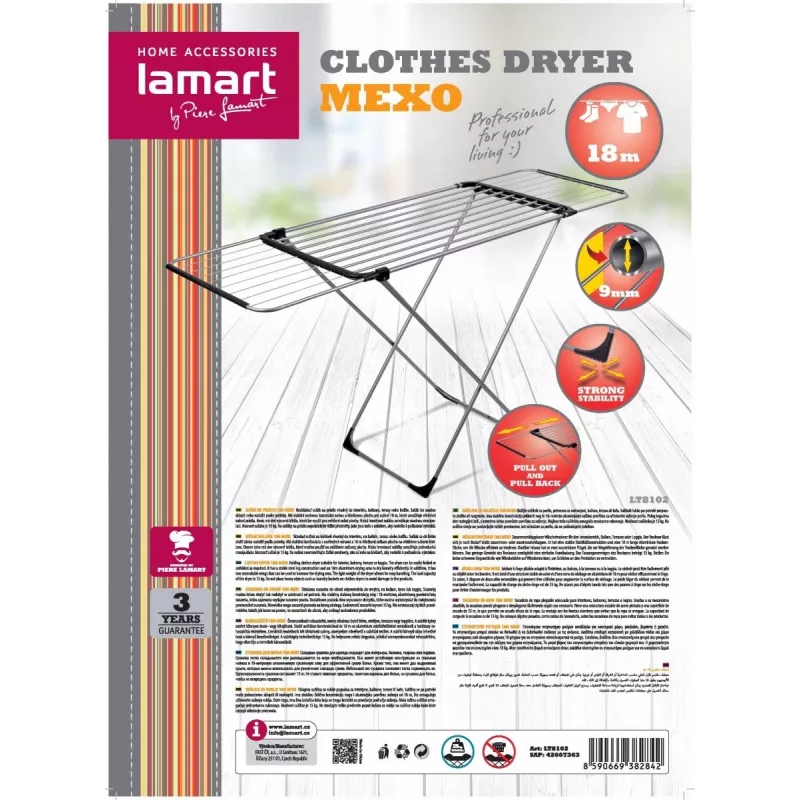 Clothes Dryer LAMART LT8102 size 18 M — 18 m drying line capacity, foldable indoor dryer