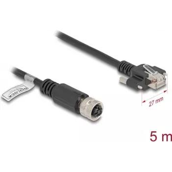 Network Cable DeLOCK M12 Cable D-coded 4 pin female to RJ45 plug Cat5e 5m Black