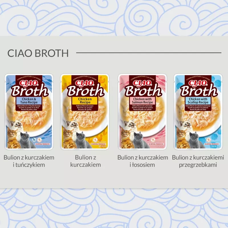 Wet cat treat INABA Ciao Broth Chicken 40 g pouch — meaty liquid, grain‑free, gluten‑ and soy‑free