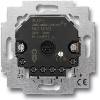 Flush-mounted blind/shutter actuator Busch-Jaeger 6411 U-101, 2 channels, 230 V, 690 W, 71×71×33 mm