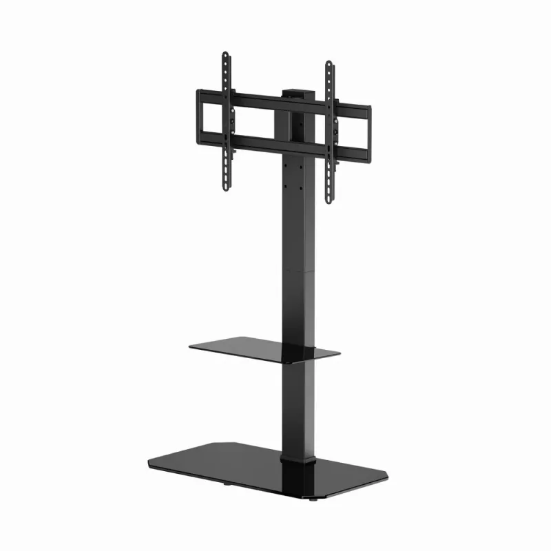 Floor TV stand GEMBIRD TVS-86ST-01 for 43–86 inch TVs, black, tempered glass base, VESA 100x100–600x400, max 60 kg