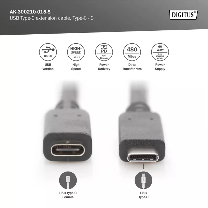 USB Type-C extension cable Digitus AK-300210-015-S