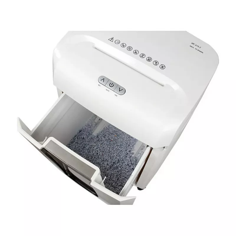 Paper shredder Olympia MC 615.2 — Micro-cut P-5, 22 cm feed, 15-sheet capacity, 65 dB, white