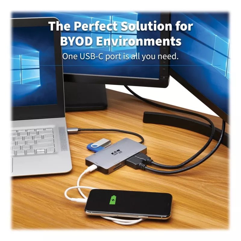 Eaton Tripp Lite USB-C Dock, Dual Display - 4K 60 Hz HDMI, USB 3,2 Gen 1, USB-A Hub, GbE, Memory Card, 100W PD Charging, Gray - docking station - USB-C - 2 x HDMI - 1GbE (U442-DOCK