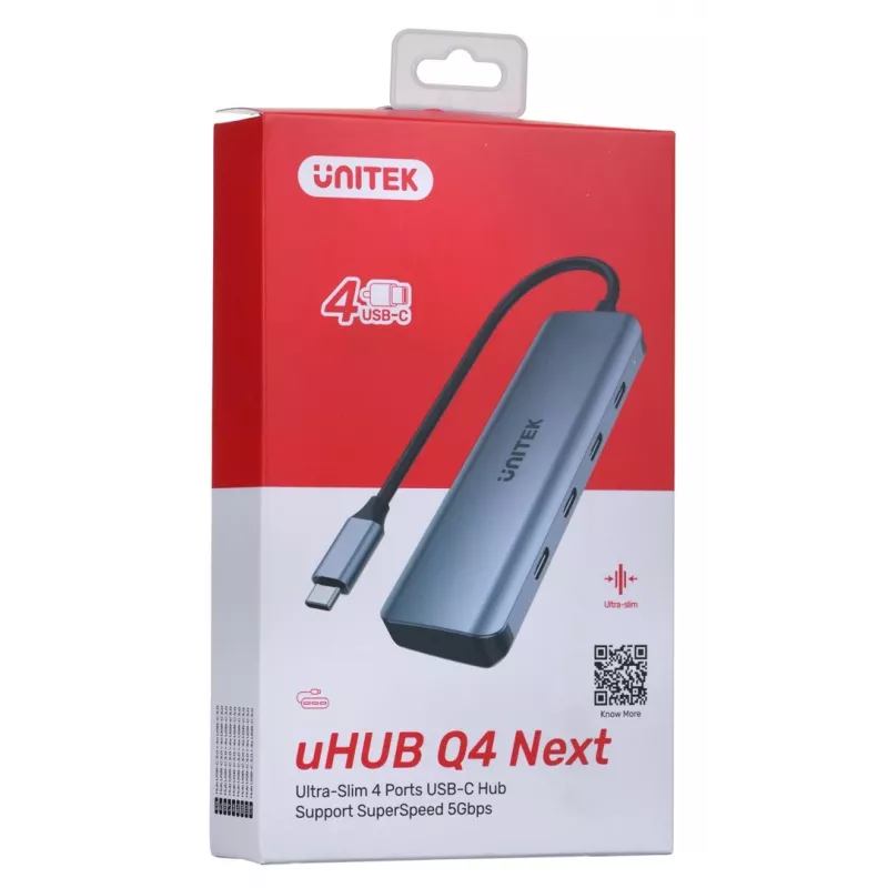 UNITEK uHUB Q4 USB Hub Type-C 5000 Mbit/s Grey