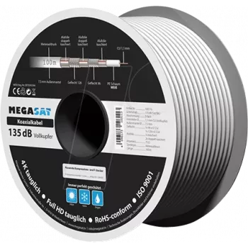 Coaxial cable reel 100 m Megasat 100176, RG-type coax cable on spool