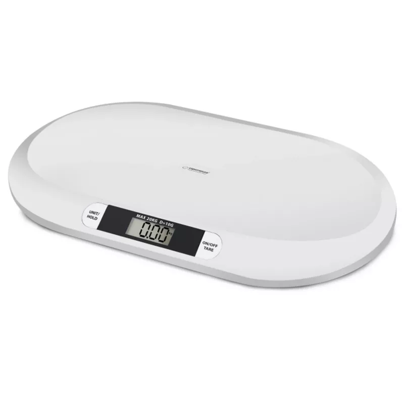 Electronic infant scale ESPERANZA EBS019 — capacity 0.03–20 kg, 0.01 kg division, large 60×25 mm LCD, white