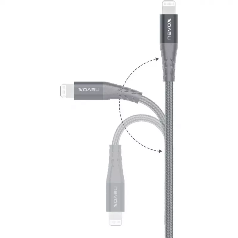 USB 2.0 Adapter Cable, USB-C Plug > Lightning Plug (Silver/Grey, 1 Meter, PD, Sleeved)