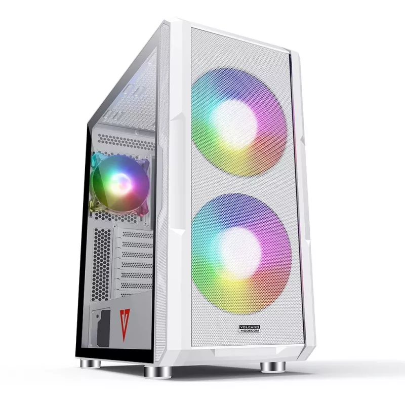 PC Case MODECOM AMIRANI ARGB Midi Tower White — ATX/ITX, 35 cm GPU, 16.5 cm CPU cooler, 2x200 mm fans