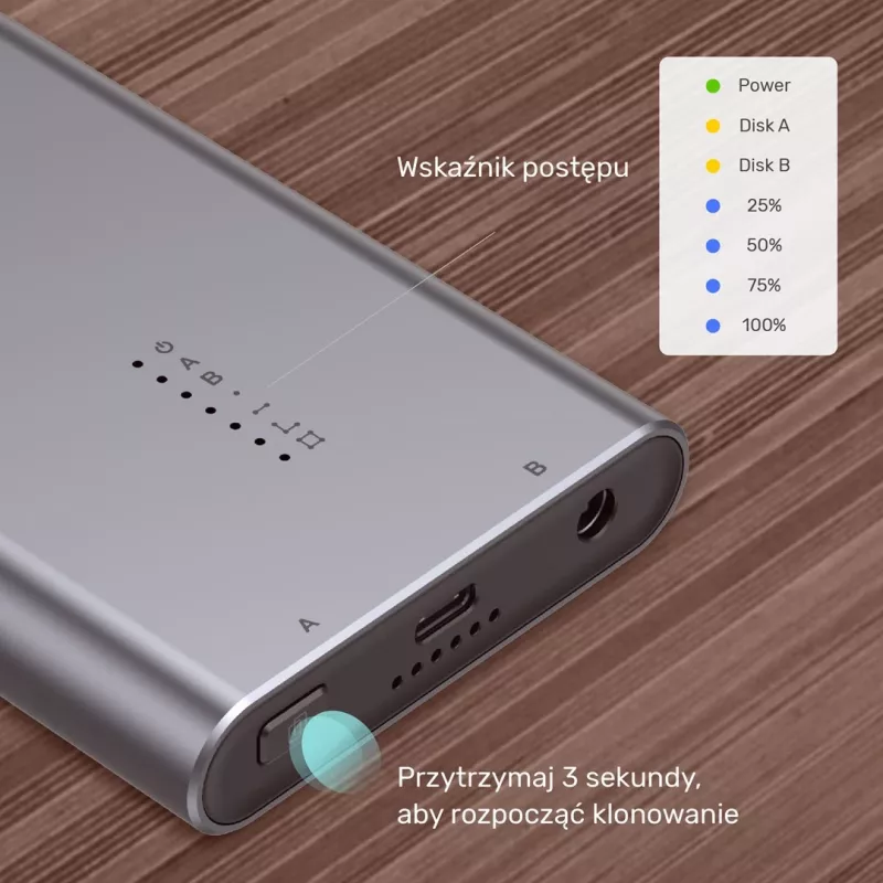 SSD enclosure Unitek S1206A for 2× M.2 NVMe PCIe Gen3 x4 drives, USB 3.2 Gen 2 (10 Gbit/s), aluminium, USB-C, includes power supply