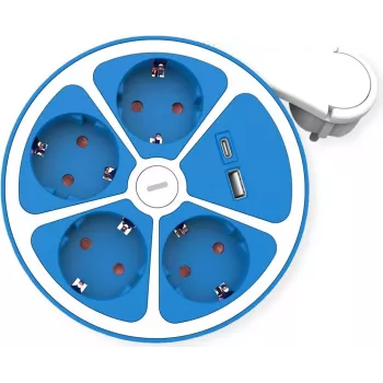 ROLINE Desktop Power Strip 4x+Sw. 1x A+ C CEE7/7 Blue 1.5m - Power Strip (19.07.2340)